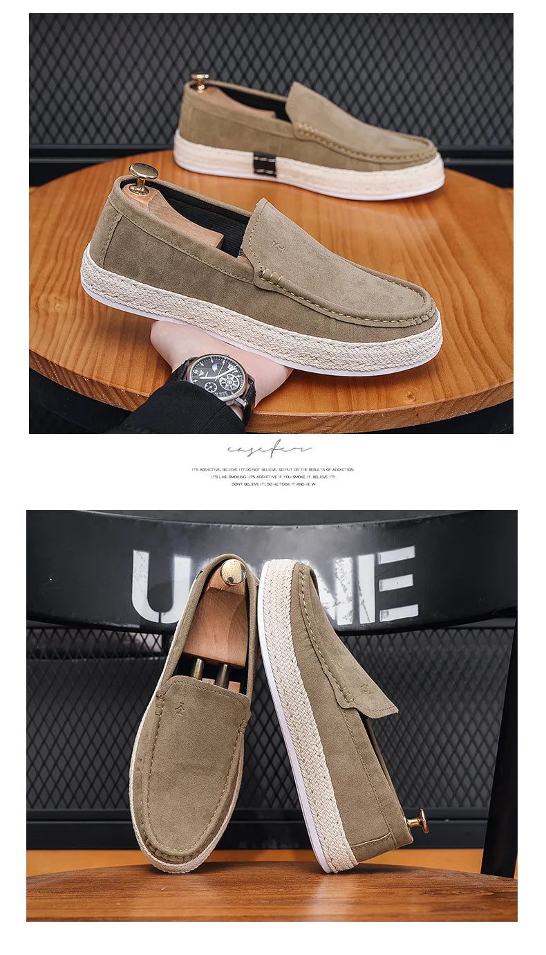 Men Loafers Shoes Summer Shoes Man New Fashion Canvas Footwear Soft Flat Comfy Flock Suede Leather Men Casual Vulcanized Shoe