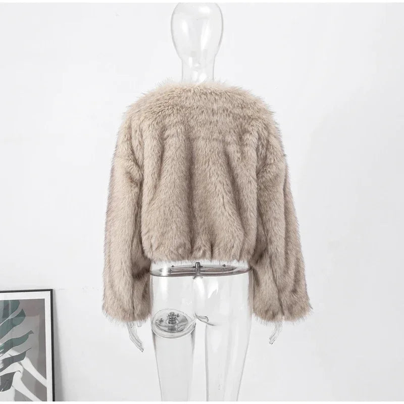 Fashion Fluffy Faux Fur Coat For Women Winter Elegant Loose Long Sleeve Jacket Female Luxury Thick Lady High Street Outerwear