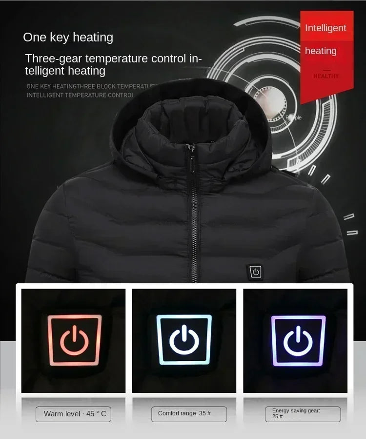 Winter Multi Zone Heating Jacket 2024 New Men's USB Intelligent Heating Waterproof Hooded Top Cold Resistant Warm Cotton Coat