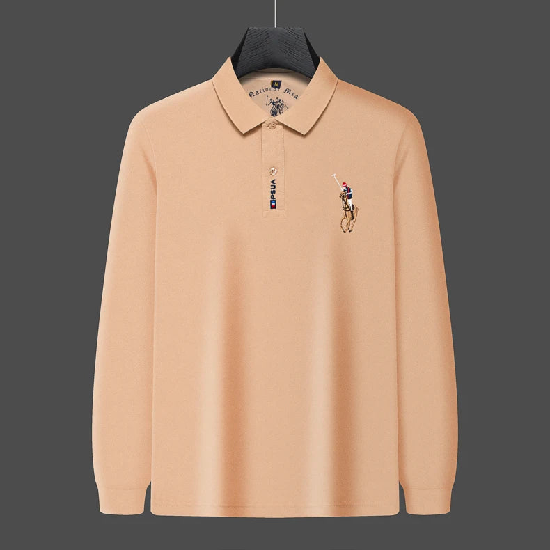 High end luxury brand exquisite embroidered polo shirt Men's long sleeve 2023 Autumn New Fashion lapel T-shirt wrinkle resistant