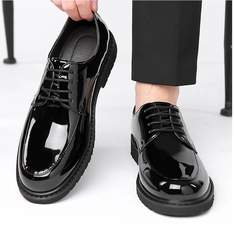 Italian Patent Leather Shoes for Men Business Shoe Lace Up Oxfords Plus Size Male Wedding Party Shoes Men Black Leather Casual