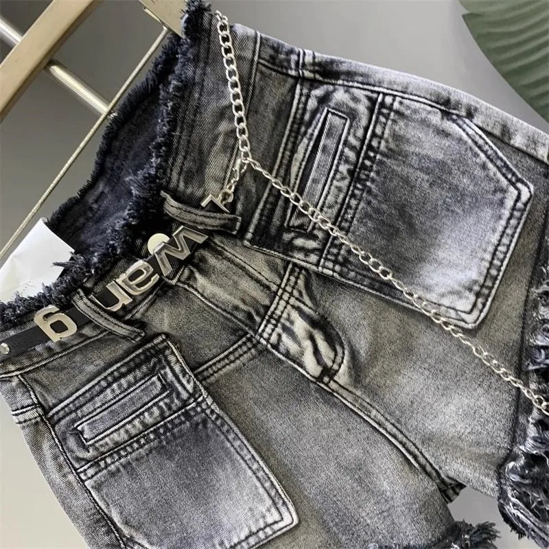 American New Vintage Washing Makes Old Niche Design With Raw Edge Jeans Female Summer High Waist And Slim Hot Pants Short Pants