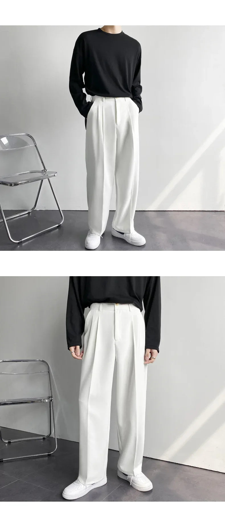 2024 New Men White Straight Pants Fashion Korean Loose Suit Trousers Casual Draped Baggy White Wide Pant Male Streetwear