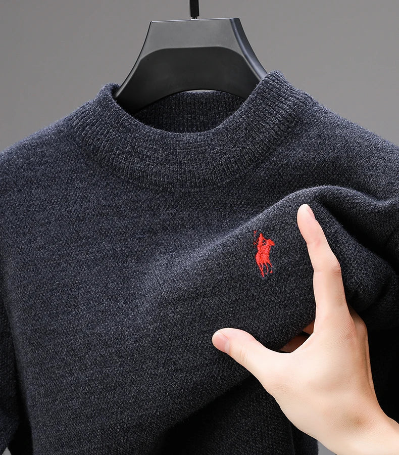 Luxury Brand Men's 2024 Autumn/Winter New Item Exquisite Velvet Embroidered Thick O-Neck Sweater Men's Wool Pullover Knitwear