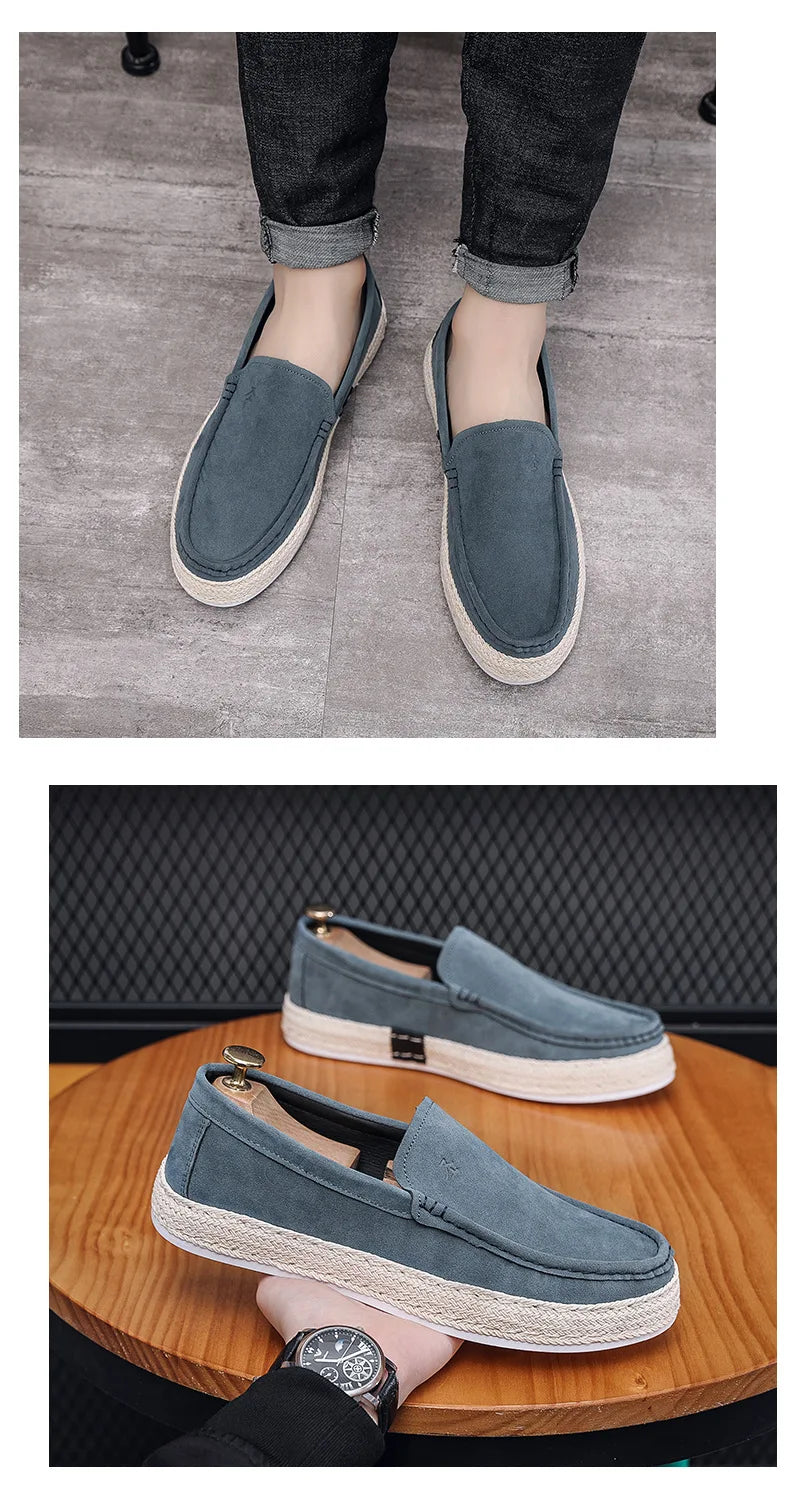 Men Loafers Shoes Summer Shoes Man New Fashion Canvas Footwear Soft Flat Comfy Flock Suede Leather Men Casual Vulcanized Shoe