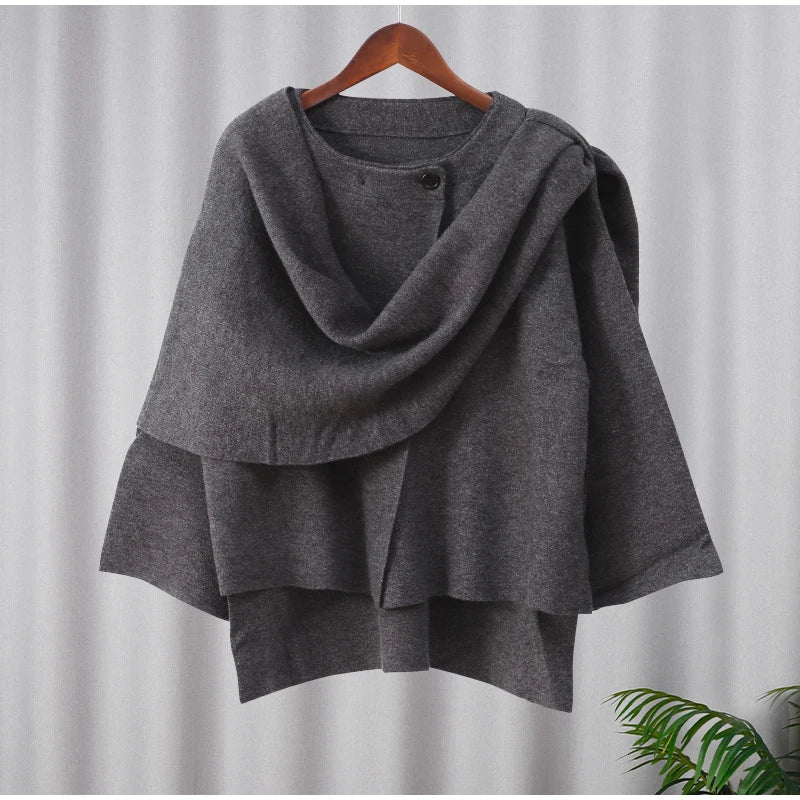 2024 New Fashion Scarf Collar Woolen Jackets For Women Elegant Long Sleeved Side Split Casual Coats Female Chic Autumn Overcoats