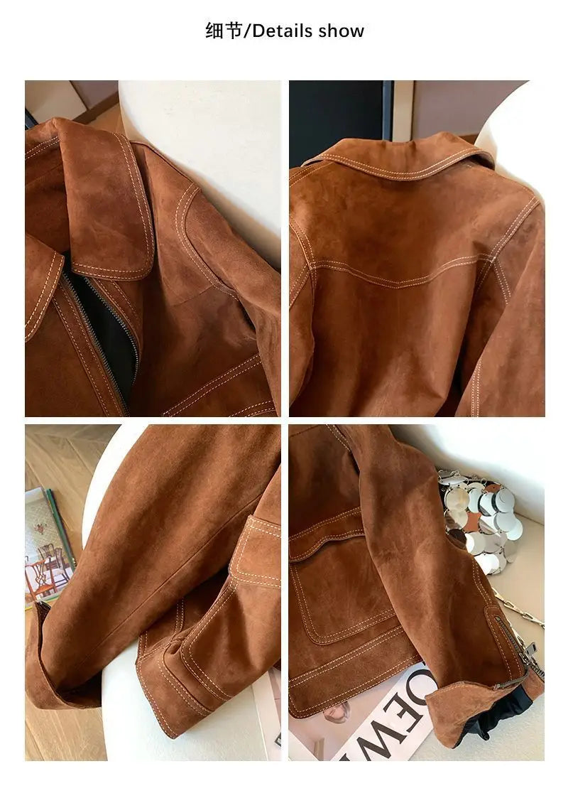 Autumn New Women's Collar Brown Pocket Jacket Coat