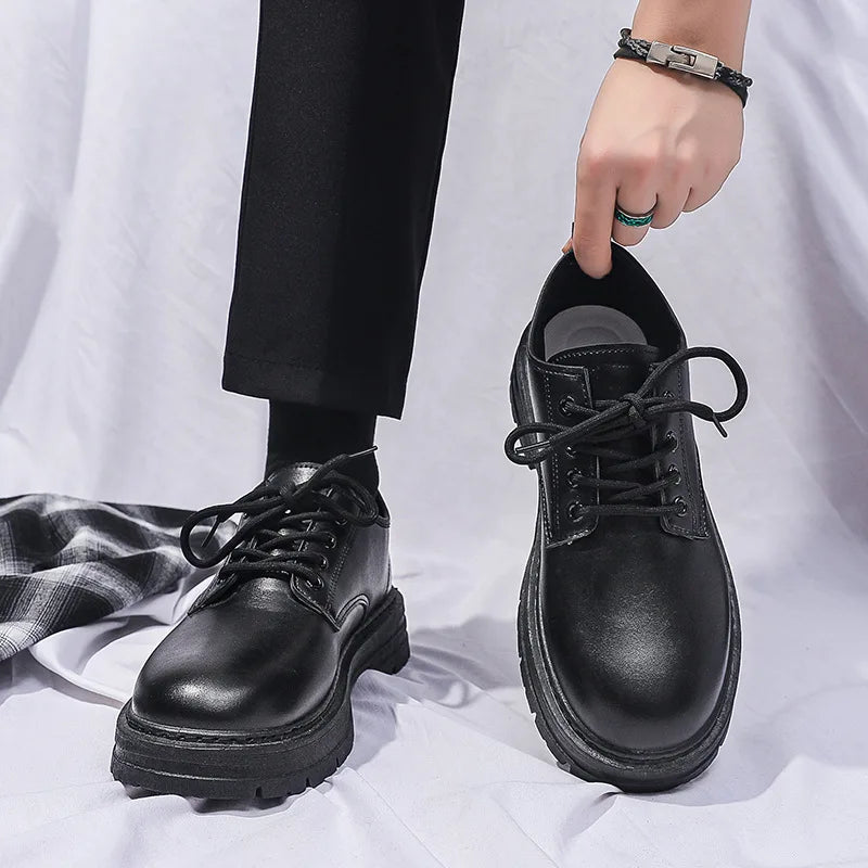 Men Formal Shoes Casual Business Leather Shoe British Style Student Thick Soled Lace Up Round toe Non Slip Comfort Outdoor Shoes