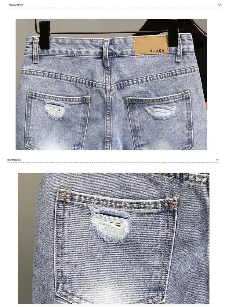 Trendy Denim Shorts For Men Summer Style Korean Version Thin Fit Hip Hop Brand Ins Small Group Medium Length Trousers