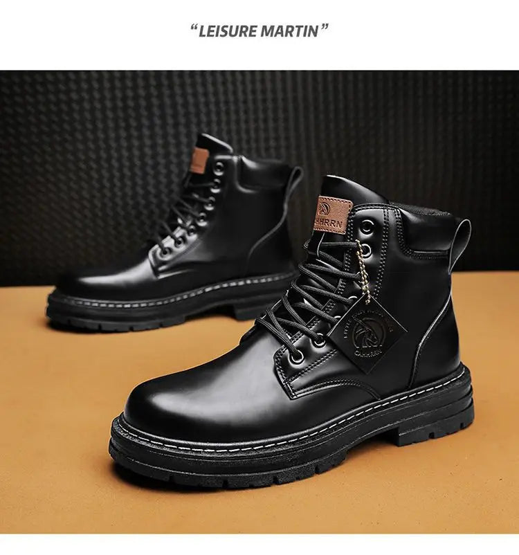 High Top Boots Men Fashion Motorcycle Ankle Walking Boots for Men Winter Boots Man Shoes Lace-Up Botas Hombre Spring Work Boots