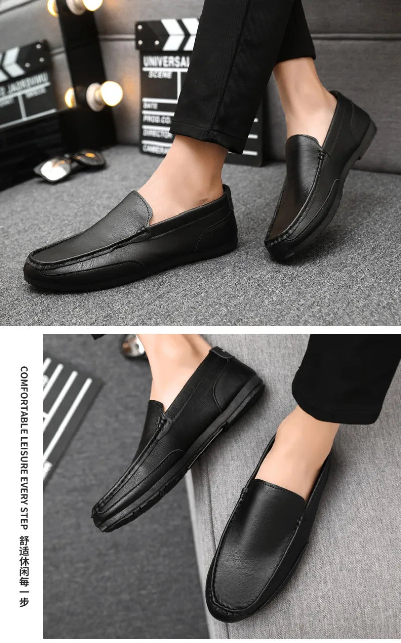 2024British Style Genuine Leather Casual Shoes Business Brand Work Shoes Men Loafers Comfortable Slip on Driving Shoes Moccasins