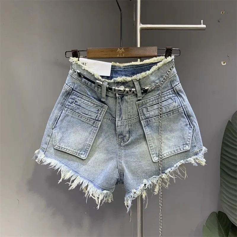 American New Vintage Washing Makes Old Niche Design With Raw Edge Jeans Female Summer High Waist And Slim Hot Pants Short Pants