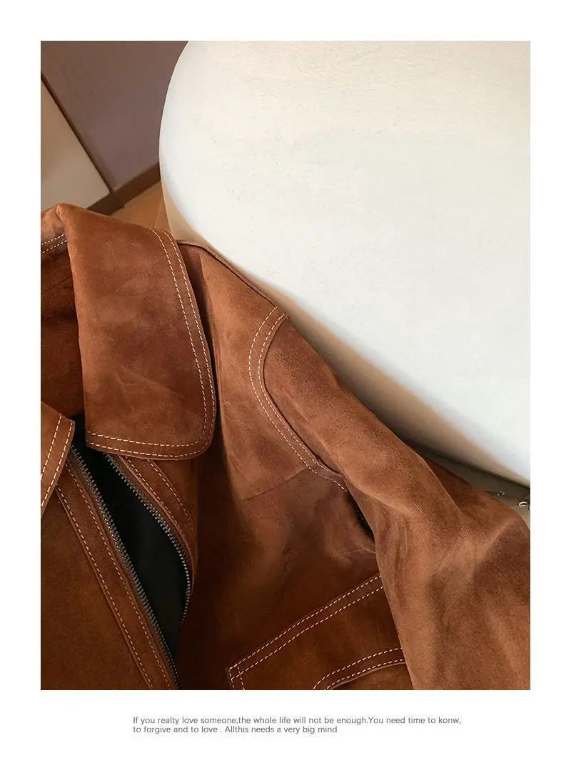 Autumn New Women's Collar Brown Pocket Jacket Coat