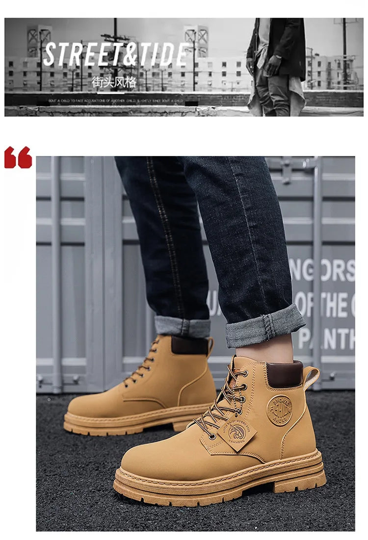 2024 Autumn New Men's Luxury Boots Comfortable Breathable Waterproof Men's Shoes Fashionable Men's Work Boots Motorcycle Boots