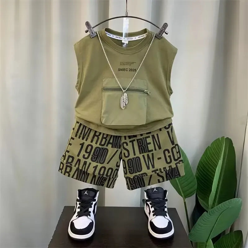 Boys' Summer Vest Set 2023 New Western Fashion Baby Summer Sleeveless Clothing Children's Handsome Two Piece Set