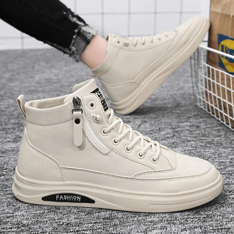 Men Boots 2024 New High Top Leather Casual Shoes Fashion Versatile Shoes Flat Ankle Boots Business Outdoor Shoes For Man Sneaker