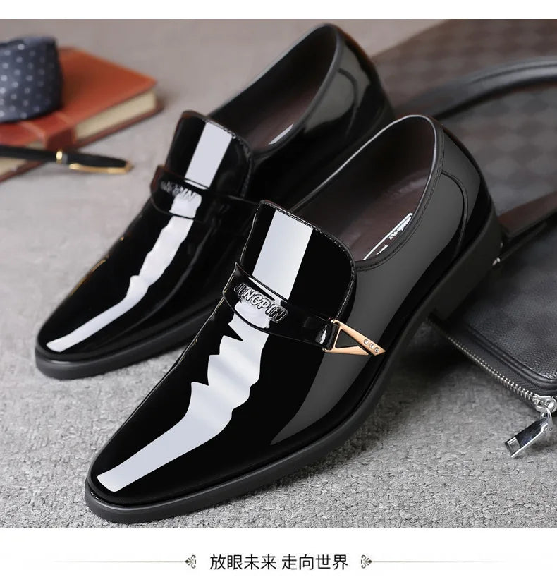 Men's Leather Shoes Paten Oxford Shoes for Men Slip on Bright Leather Business Casual Shoes Footwear Pointed Toe Shoes for Man