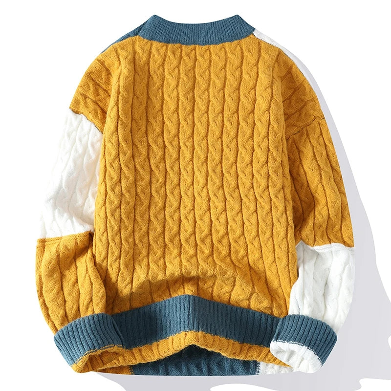 New Winter Fashion Patchwork Loose Sweater Men Streetwear High Quality Mens Casual Sweaters Warm Knitting Pullovers Men