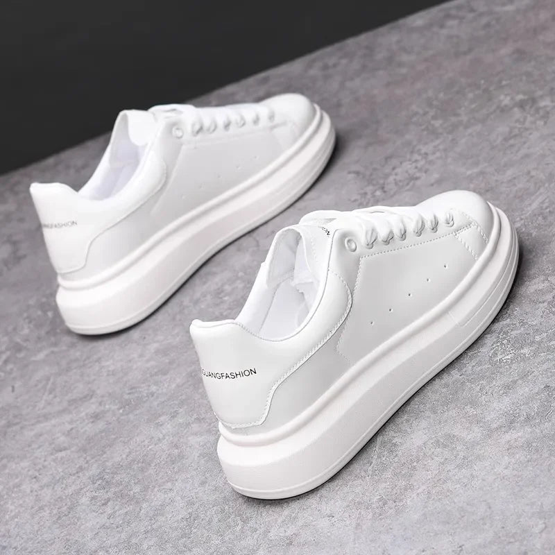 Brand men's shoes black glossy casual men's shoes 2025 spring and autumn new style white shoes fashion couple sneakers