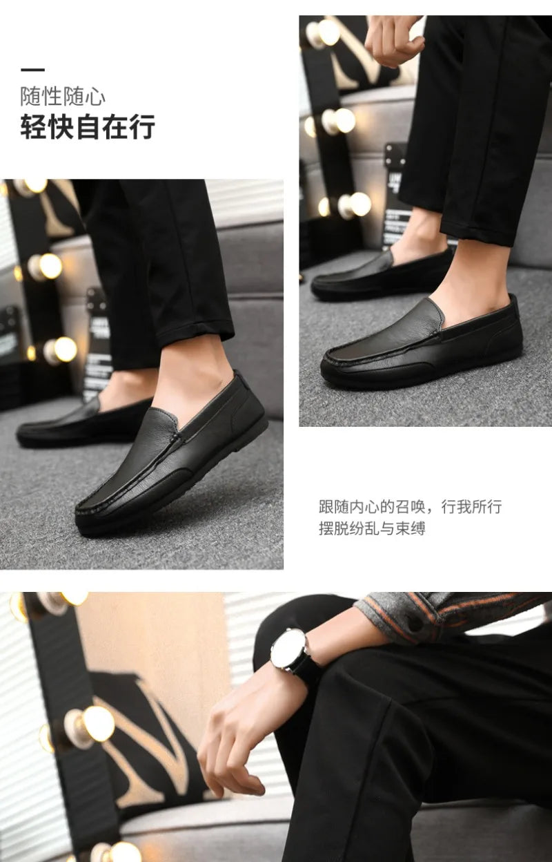 2024British Style Genuine Leather Casual Shoes Business Brand Work Shoes Men Loafers Comfortable Slip on Driving Shoes Moccasins