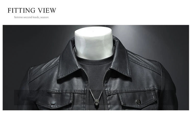 Men's lapel leather jacket autumn oversized slim motorcycle riding suit winter thickened PU leather waterproof work clothes