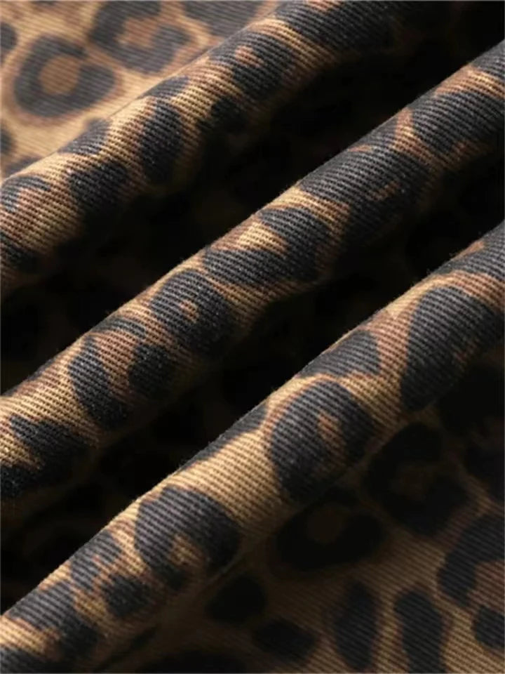 Tan Leopard Jeans Women Denim Pants Female Oversize Wide Leg Trousers Streetwear Hip Hop Vintage Clothes Loose Casual