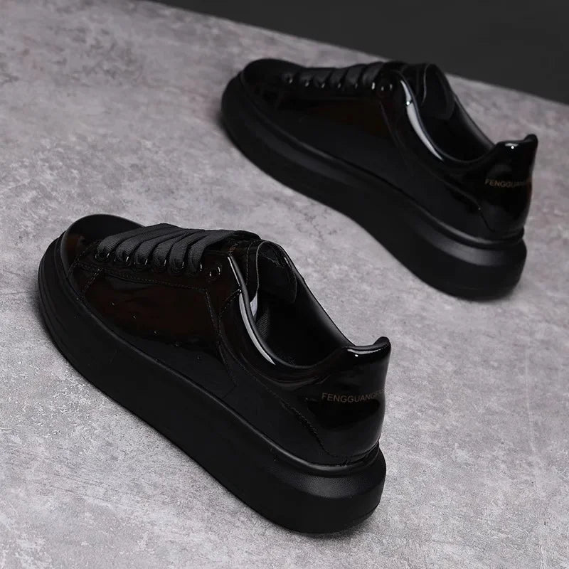 Brand men's shoes black glossy casual men's shoes 2025 spring and autumn new style white shoes fashion couple sneakers