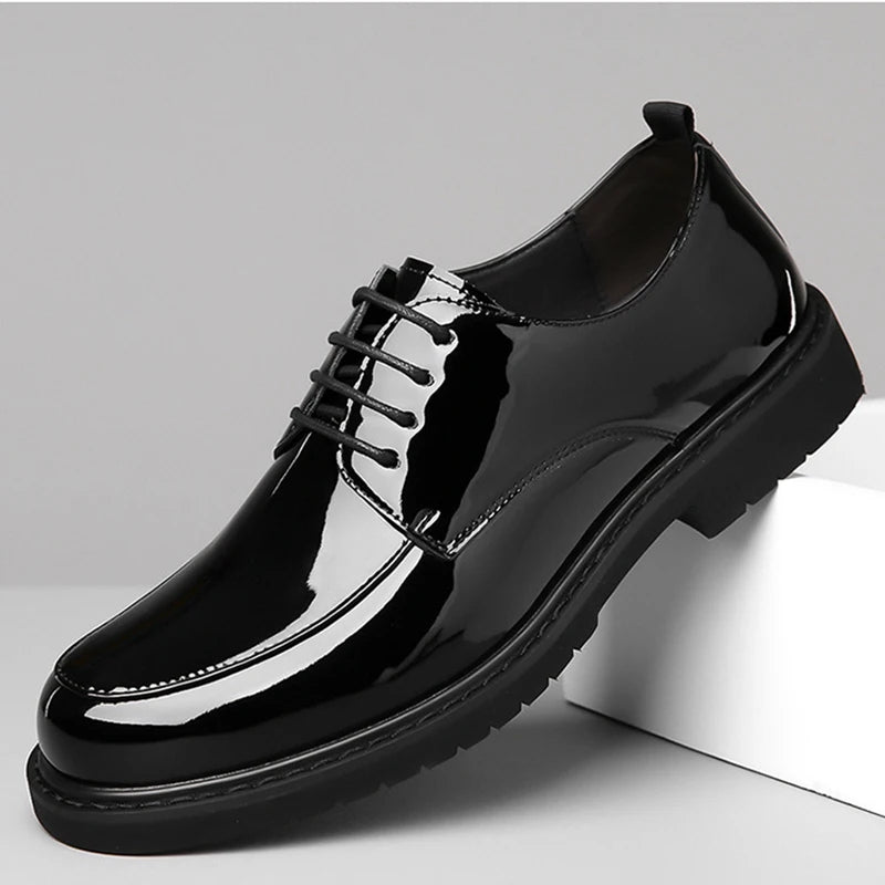 Italian Patent Leather Shoes for Men Business Shoe Lace Up Oxfords Plus Size Male Wedding Party Shoes Men Black Leather Casual