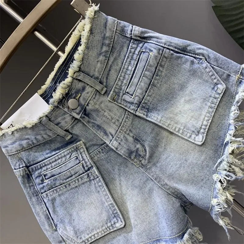 American New Vintage Washing Makes Old Niche Design With Raw Edge Jeans Female Summer High Waist And Slim Hot Pants Short Pants