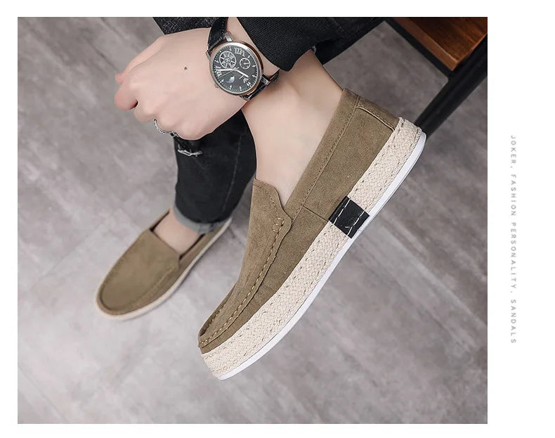 Men Loafers Shoes Summer Shoes Man New Fashion Canvas Footwear Soft Flat Comfy Flock Suede Leather Men Casual Vulcanized Shoe