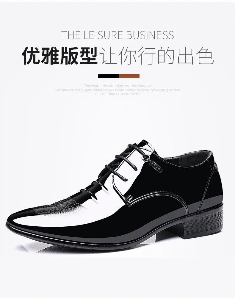 Trending Classic Men Dress Shoes for High Quality Men Oxfords Patent Leather Shoes Lace Up Formal Leather Wedding Party Shoes