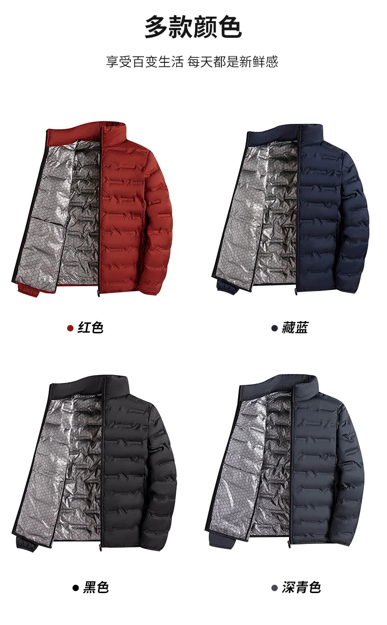 Graphene Self-heating Down Jacket Men Solid Windproof Pleated Down Jackets Stand Collar Classical Warm Winter Jackets Male