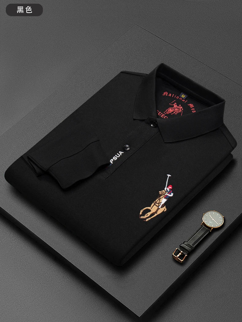 High end luxury brand exquisite embroidered polo shirt Men's long sleeve 2023 Autumn New Fashion lapel T-shirt wrinkle resistant