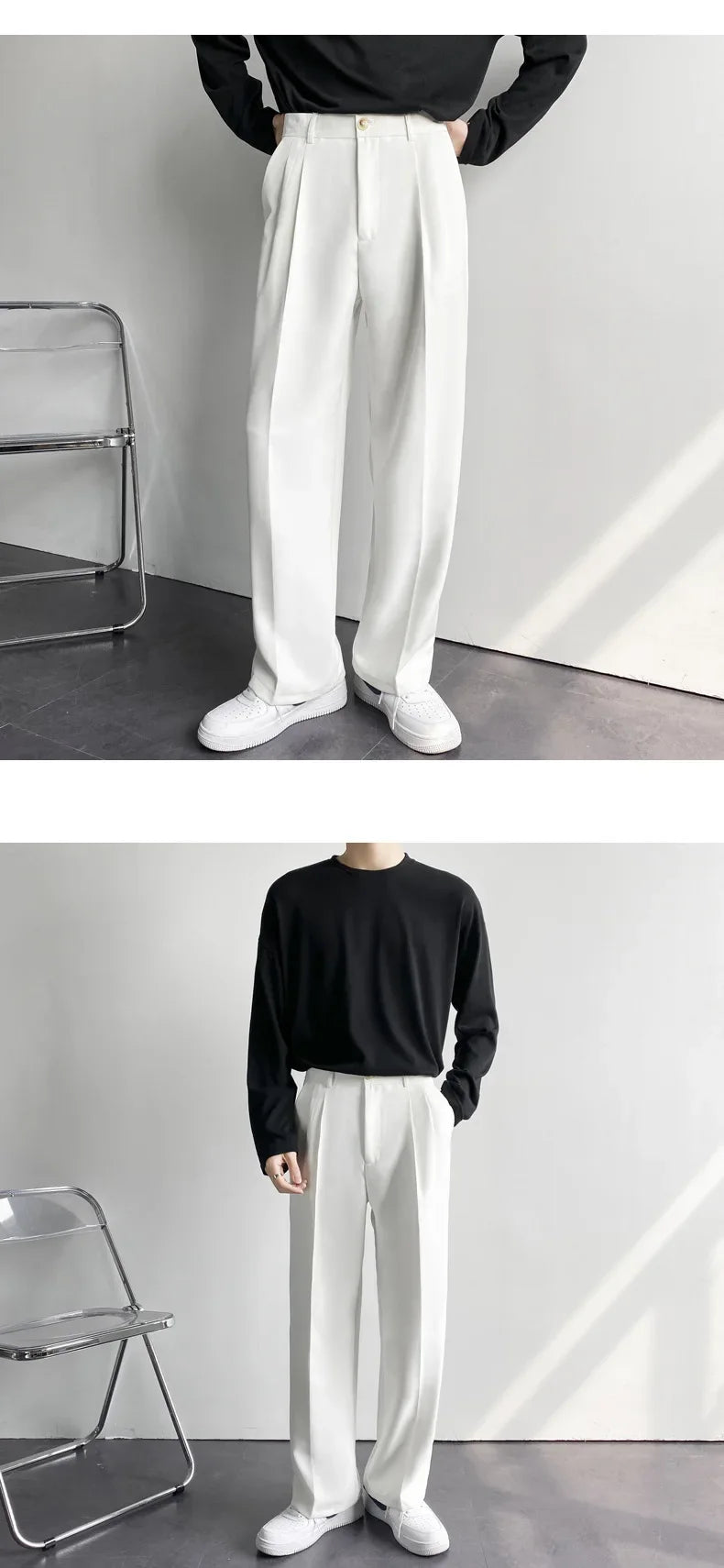 2024 New Men White Straight Pants Fashion Korean Loose Suit Trousers Casual Draped Baggy White Wide Pant Male Streetwear