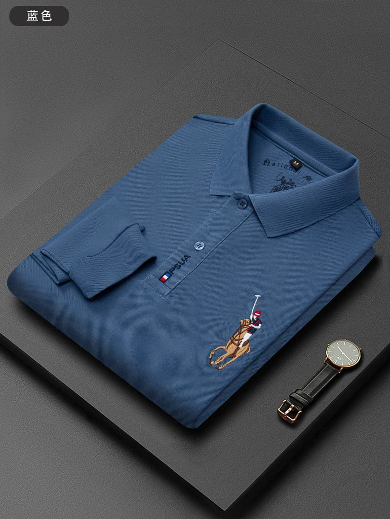 High end luxury brand exquisite embroidered polo shirt Men's long sleeve 2023 Autumn New Fashion lapel T-shirt wrinkle resistant