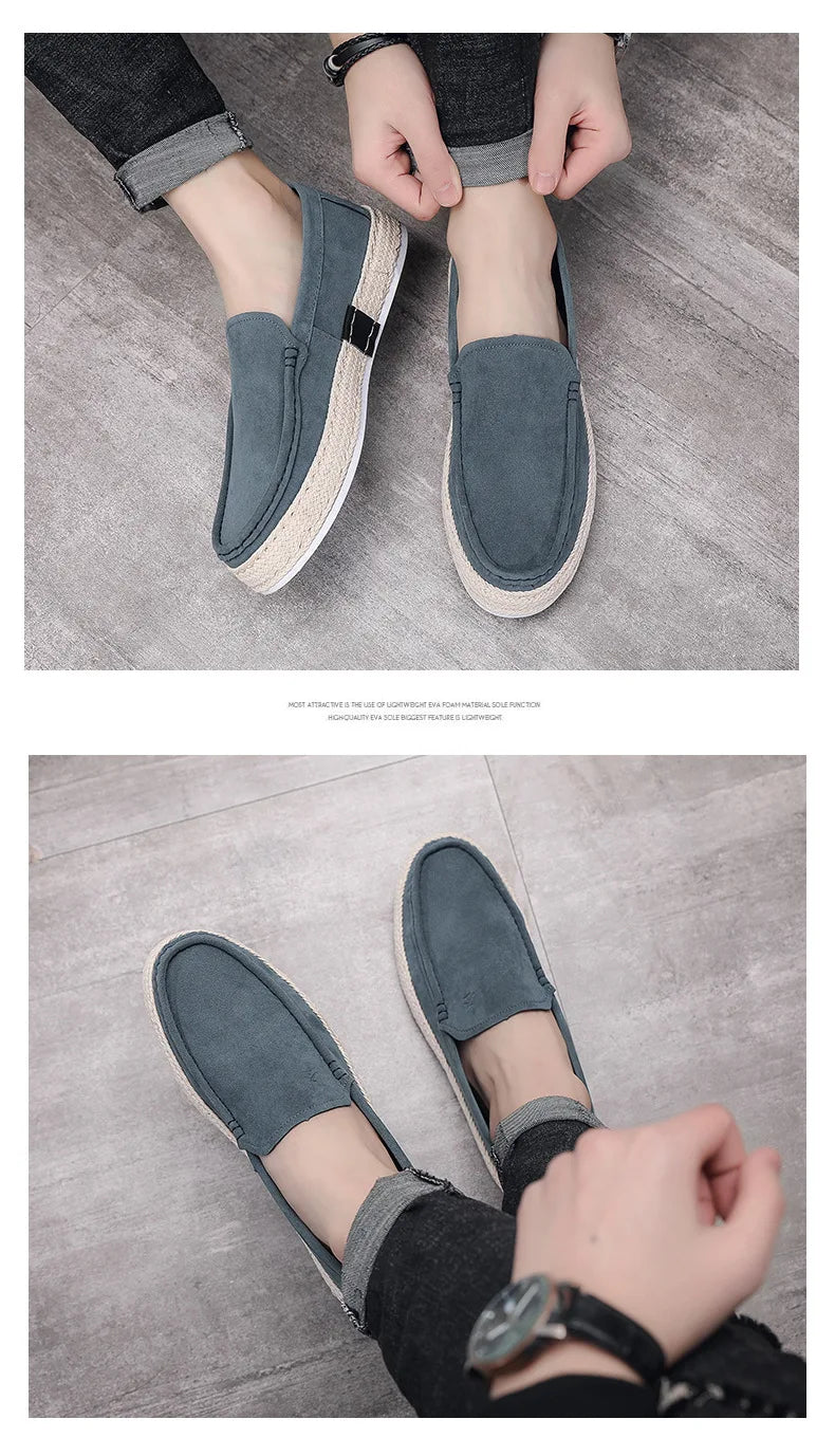 Men Loafers Shoes Summer Shoes Man New Fashion Canvas Footwear Soft Flat Comfy Flock Suede Leather Men Casual Vulcanized Shoe