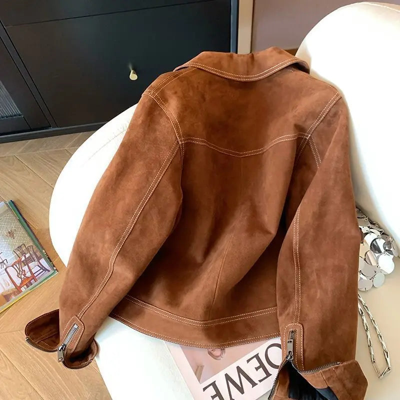 Autumn New Women's Collar Brown Pocket Jacket Coat