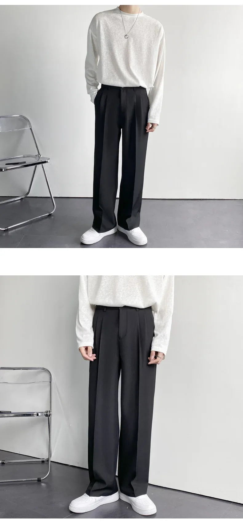 2024 New Men White Straight Pants Fashion Korean Loose Suit Trousers Casual Draped Baggy White Wide Pant Male Streetwear