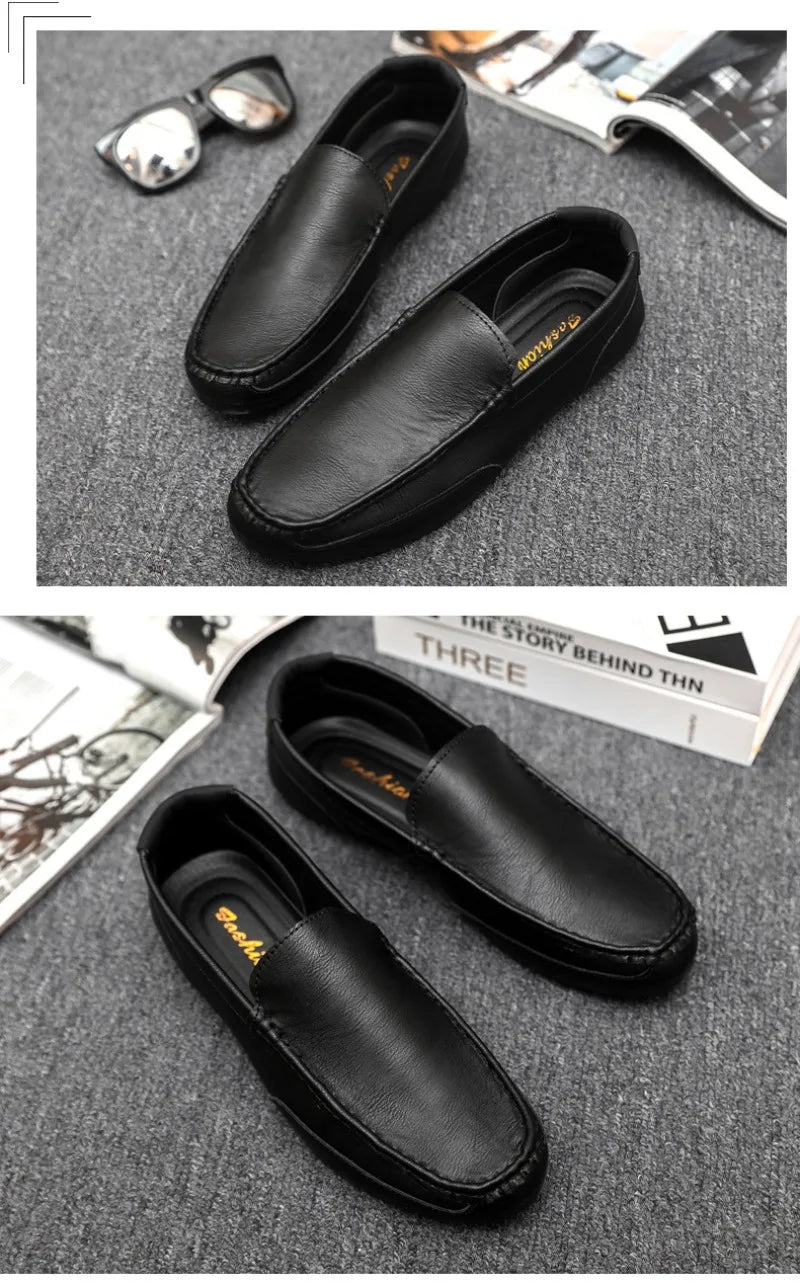 2024British Style Genuine Leather Casual Shoes Business Brand Work Shoes Men Loafers Comfortable Slip on Driving Shoes Moccasins