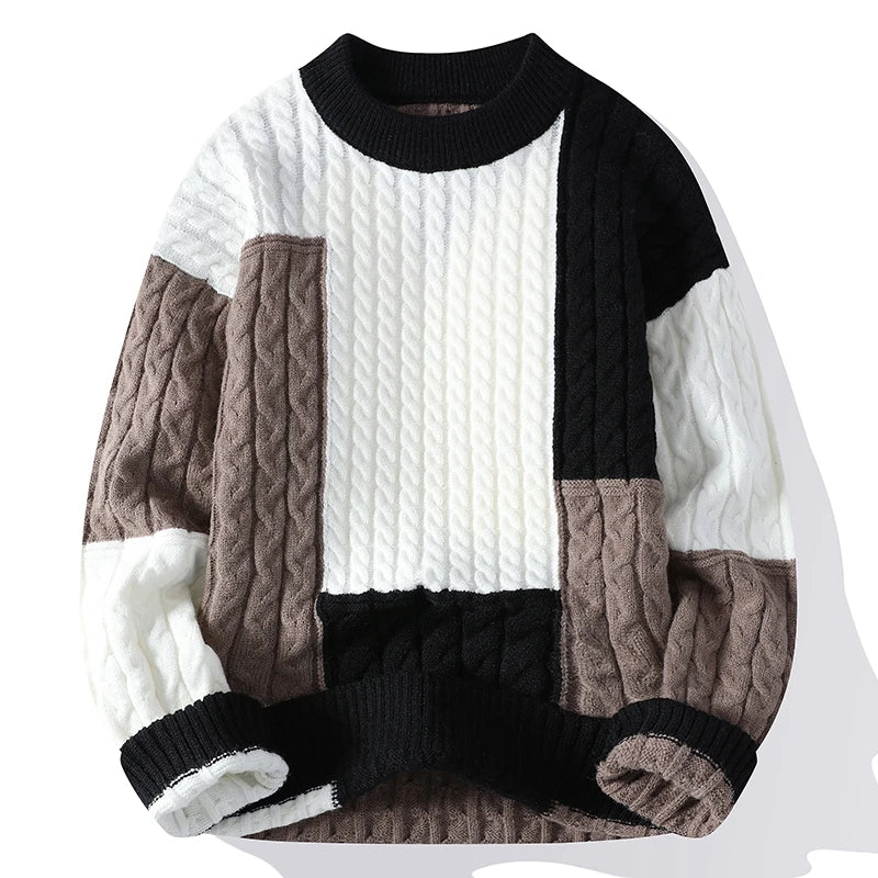 New Winter Fashion Patchwork Loose Sweater Men Streetwear High Quality Mens Casual Sweaters Warm Knitting Pullovers Men