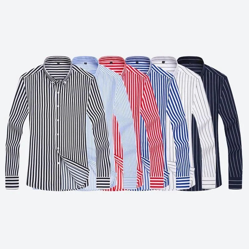 Classic Men‘s Long Sleeved Striped Casual Shirt Slim Fitted Men Cotton Business Formal Shirt