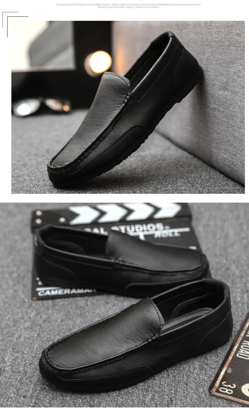 2024British Style Genuine Leather Casual Shoes Business Brand Work Shoes Men Loafers Comfortable Slip on Driving Shoes Moccasins