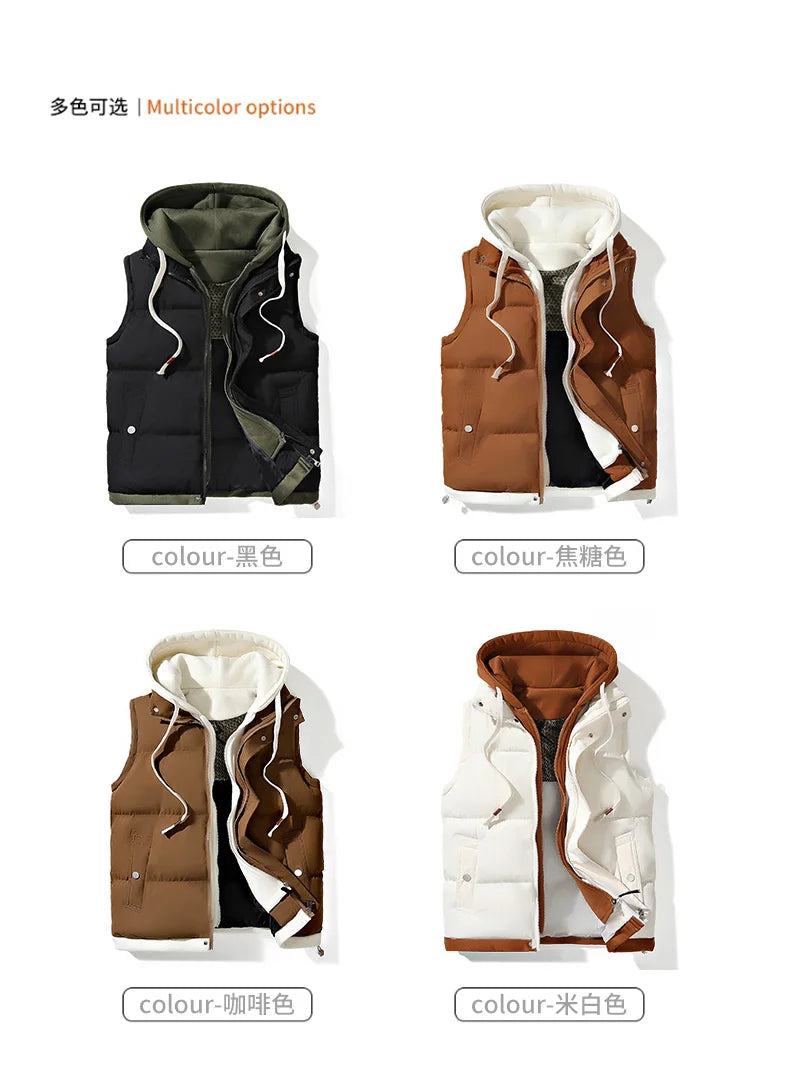 Autumn and winter down cotton vest for men and women, versatile, loose, trendy brand, fake two-piece vest, cotton jacket