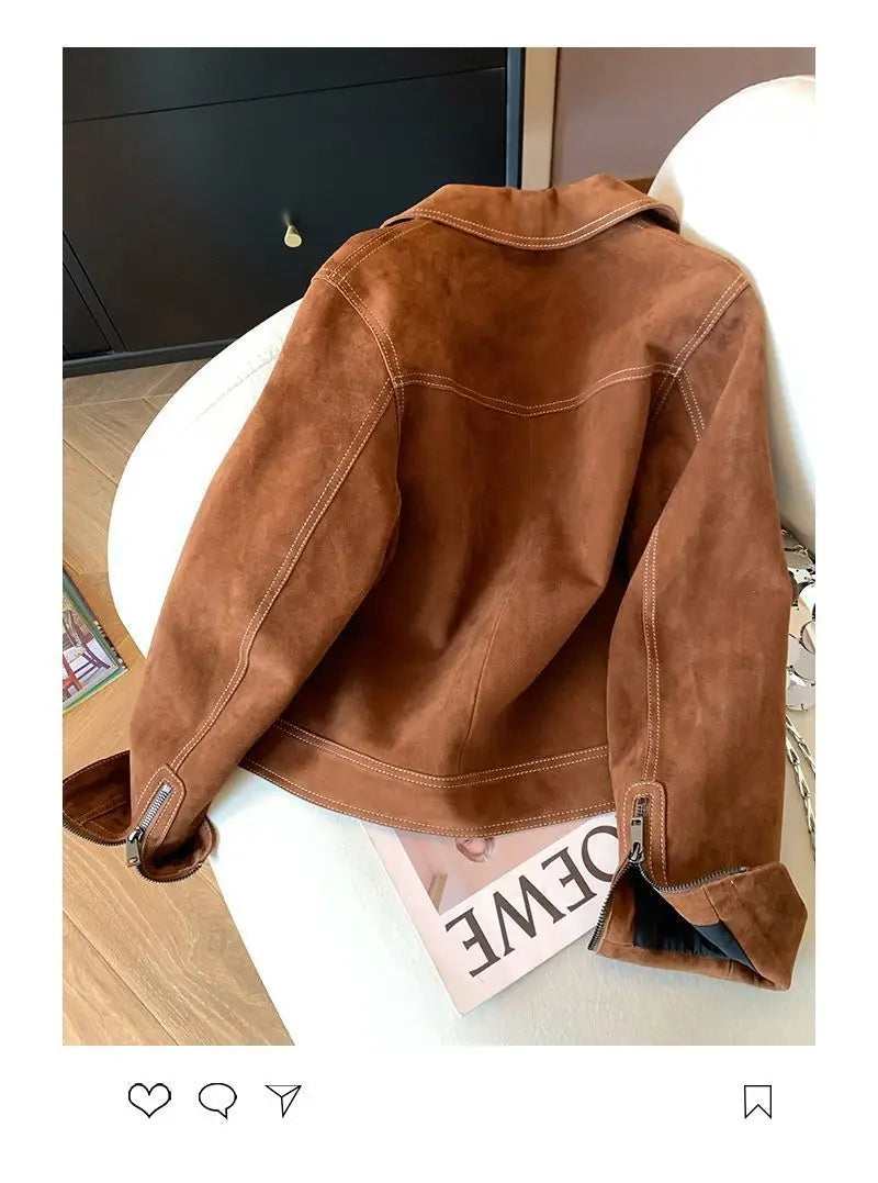 Autumn New Women's Collar Brown Pocket Jacket Coat