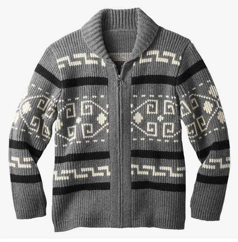 Winter Sweaters Cardigan Men Vintage Jacquard Kintted Jacket Knitwear Fashion Shawl Collar Zipper Casual Thick Cardigans Jersey