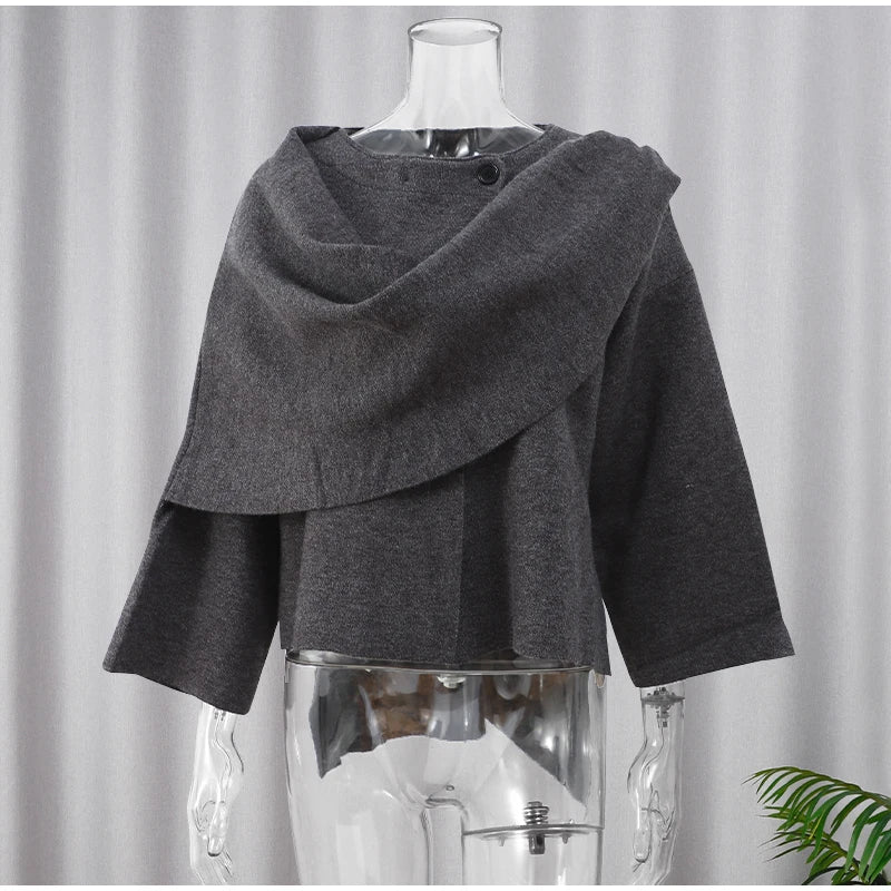 2024 New Fashion Scarf Collar Woolen Jackets For Women Elegant Long Sleeved Side Split Casual Coats Female Chic Autumn Overcoats