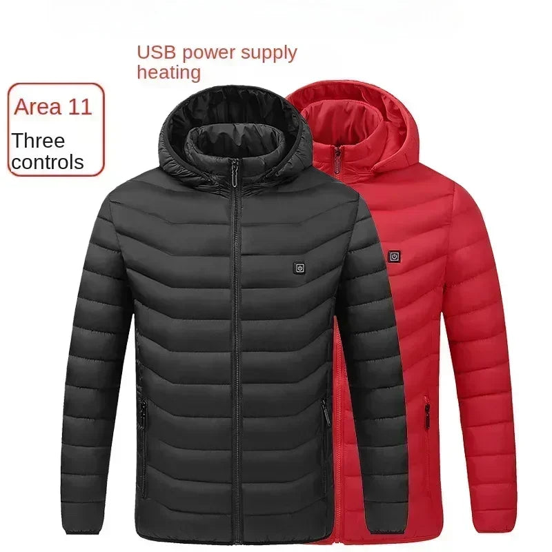 Winter Multi Zone Heating Jacket 2024 New Men's USB Intelligent Heating Waterproof Hooded Top Cold Resistant Warm Cotton Coat