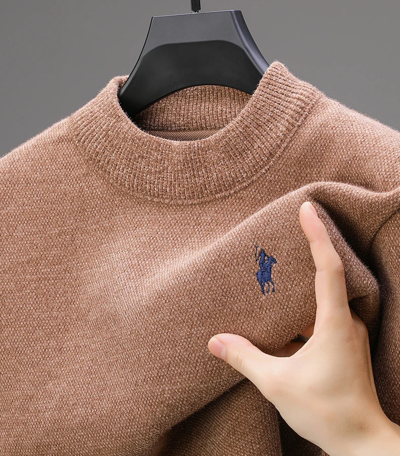 Luxury Brand Men's 2024 Autumn/Winter New Item Exquisite Velvet Embroidered Thick O-Neck Sweater Men's Wool Pullover Knitwear