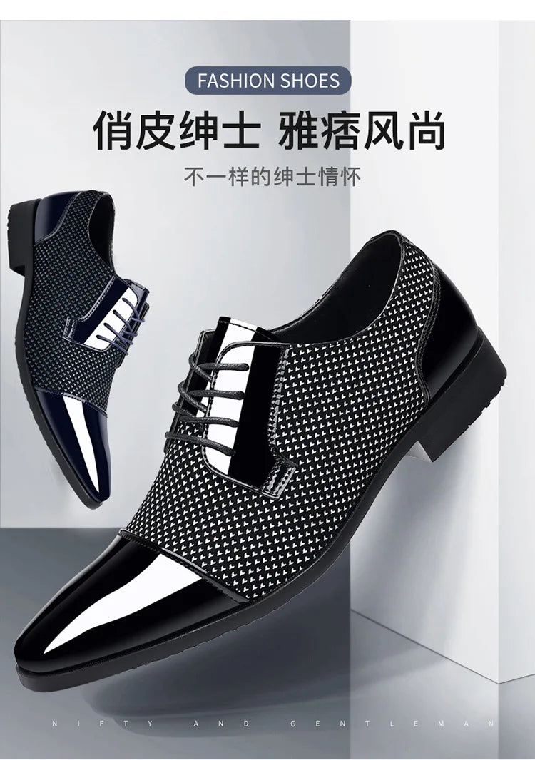 Trending Classic Men Dress Shoes For Men Oxfords Patent Leather Shoes Lace Up Formal Black Leather Wedding Party Shoes2023