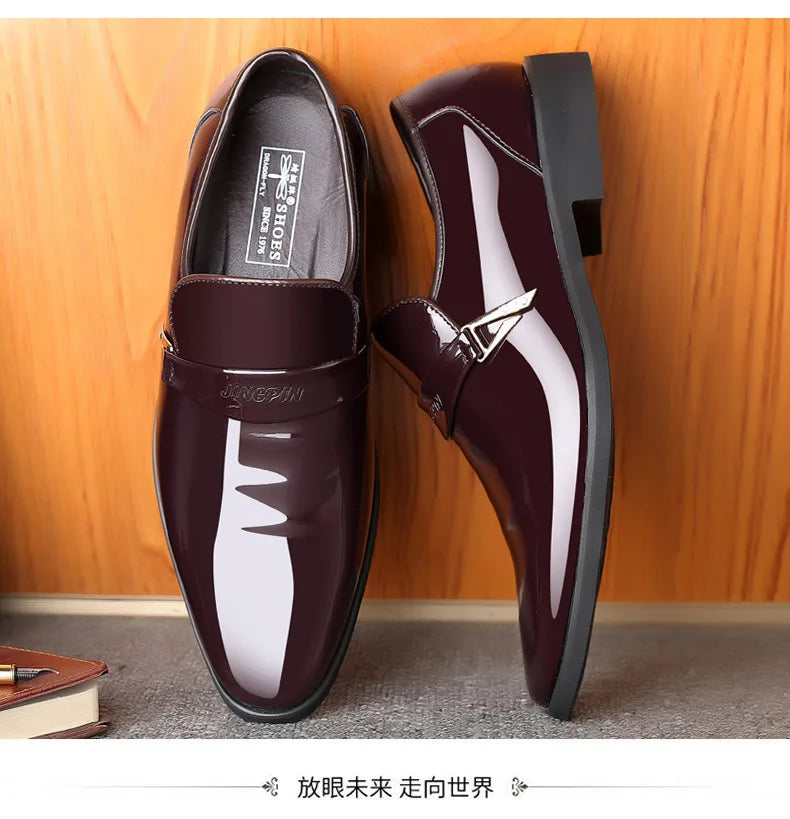 Men's Leather Shoes Paten Oxford Shoes for Men Slip on Bright Leather Business Casual Shoes Footwear Pointed Toe Shoes for Man